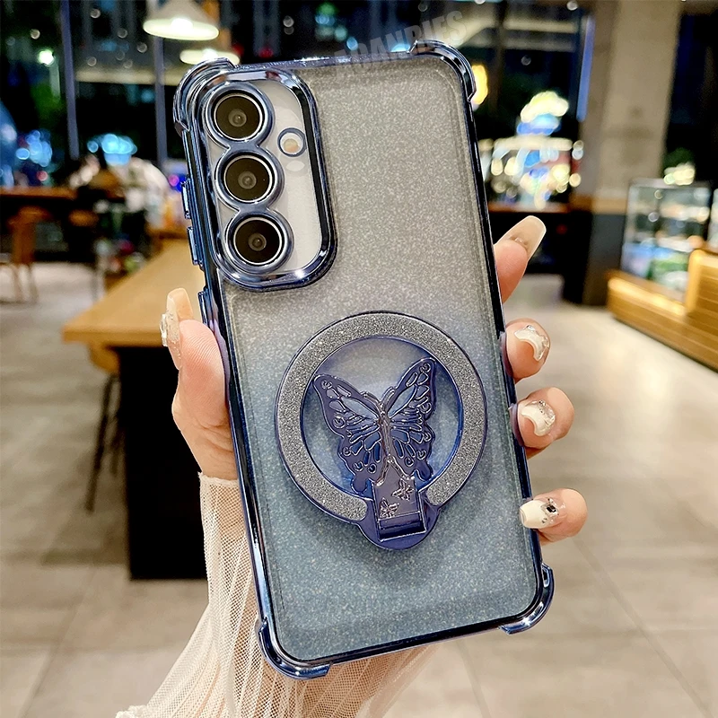 Glitter Butterfly Holder Plating Silicone Shockproof Phone Case