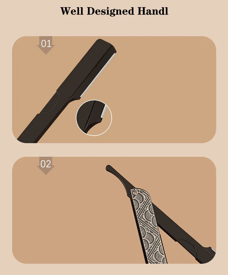 Retro Männer Rasieren Barber Tools Haar Rasiermesser Schwarz Klapp Rasierer Messer Aluminium Legierung Gerade Sicherheit Rasiermesser Barbearia Halter Geschenk – Detail 6