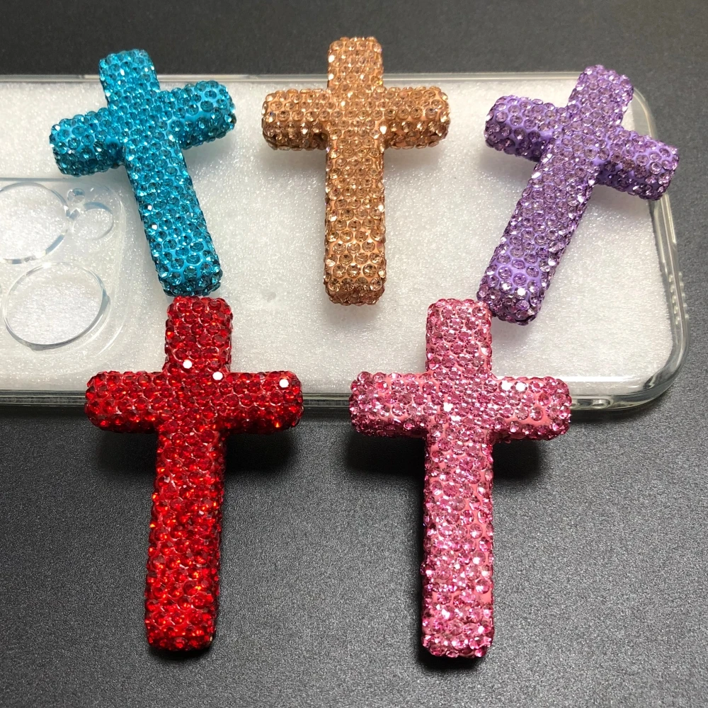1개 여름 화려한 반짝이 풀 라인스톤 십자가 3D 참 장식 DIY 공예품 쥬얼리 액세서리 펜던트 용품 폰케이스 장식