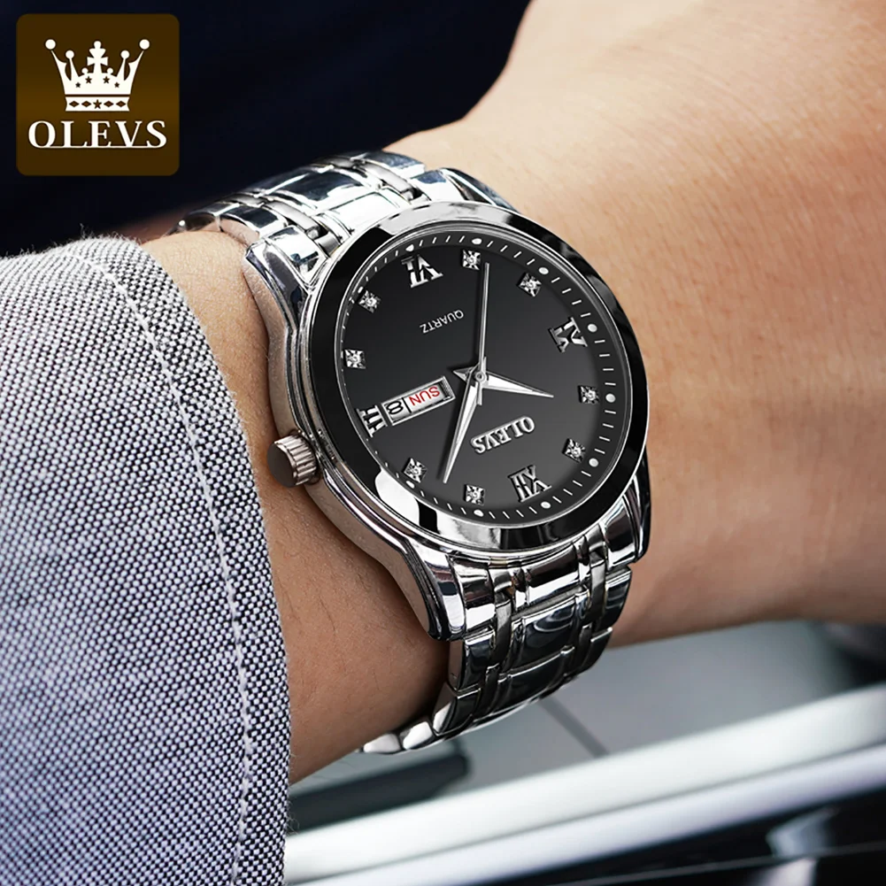 OLEVS Men Watch Waterproof Stainless Steel With Date Week Quartz Watches Men's Luxury Business Dress Clock Relogio Masculino