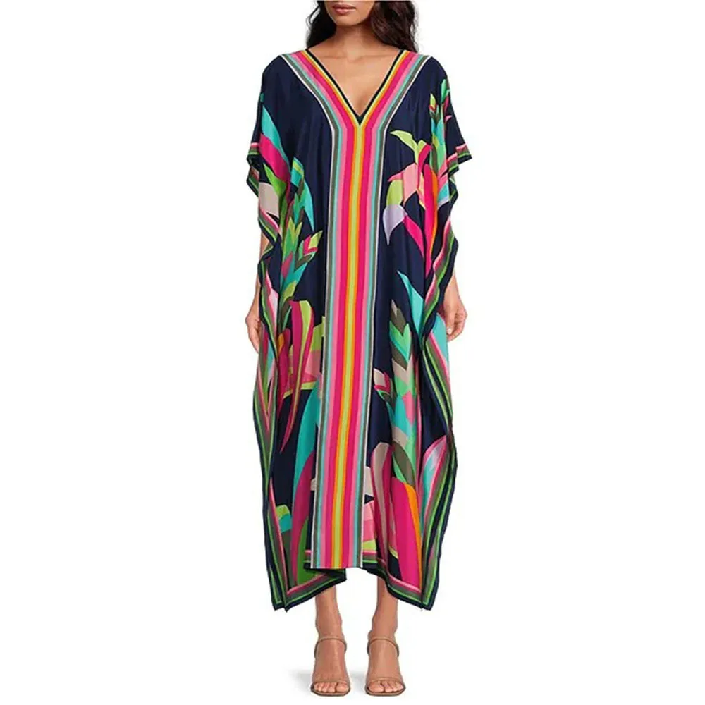 Summer Printed Holiday Beach Dress Seaside Loose Dress Bikini Sun Protection Shirt