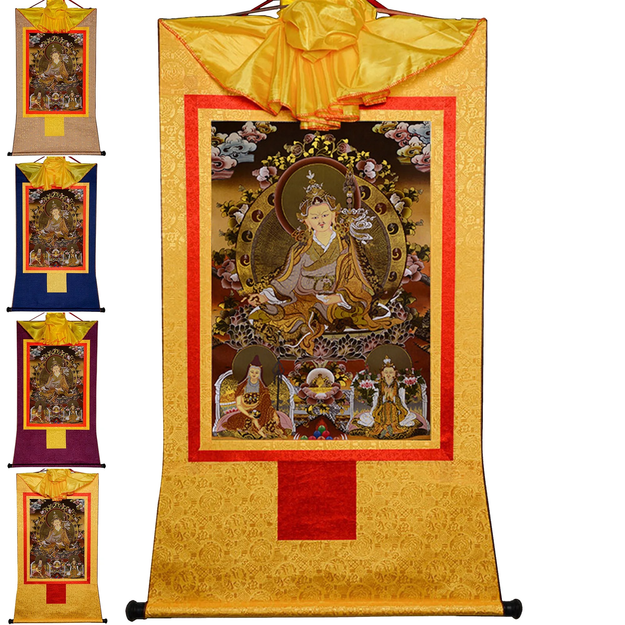 

Gandhanra Handmade Tibetan Thangka Painting Art,Padmasambhava,Guru Rinpoche,Buddhist Thangka Brocade,Buddha Tapestry with Scroll