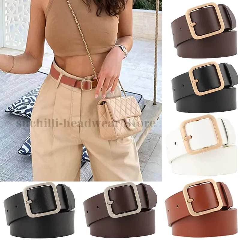 Fashion PU Leather Belt for Women Square Pin Buckle Belts High Quality Ladies Dress Jeans Strap Girls Waistband Adjustable Belts new fashion ladies bright color wide belts for girls 2022 vintage square pin buckle coat dress women s waist belts