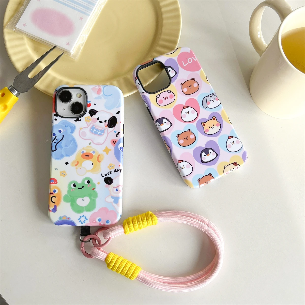 Cute cartoon animals intInclusive Phone Case Two-In-One Film Protective Shell For iPhone 15 14 13 12 11 Pro Max Plus Mini