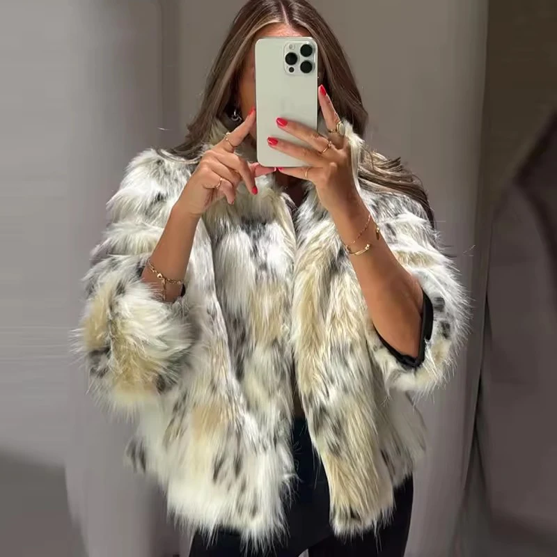 2025 Women's Autumn Winter Jacket New Fashion Faux Fur Jackets For Women Long Sleeve Fluffy Warm Coat Elegant Loose Outerwear