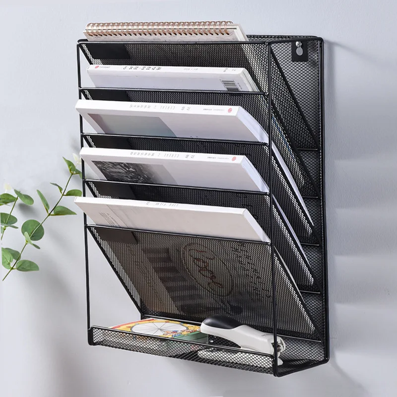 Wall-mounted File Rack Metal Multifunctional Data Rack A4 Paper Iron Art Office Desktop Hollowed Out Iron Mesh Black Silver