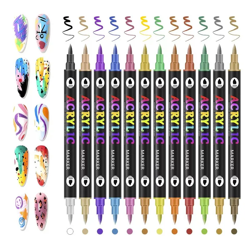 전문가용 아크릴 잉크 마커, 48색, 얇은 팁과 브러시 팁이 있는 이중 팁 펜, 페인팅에 적합