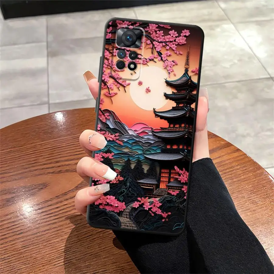 Japanese Ancient House Painting Black Soft Phone Case