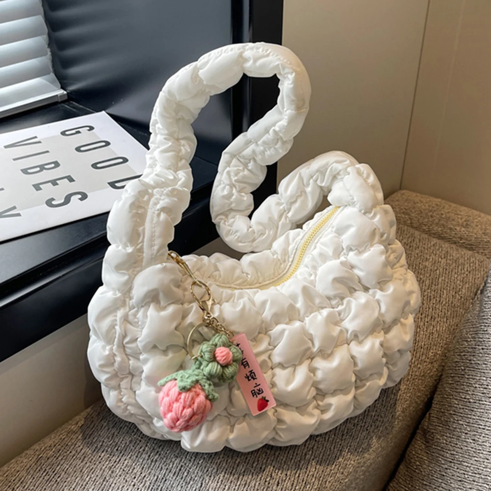 WomenPlaidQuiltedPendantCrossbodyBagRuchedSolidShoulderBag