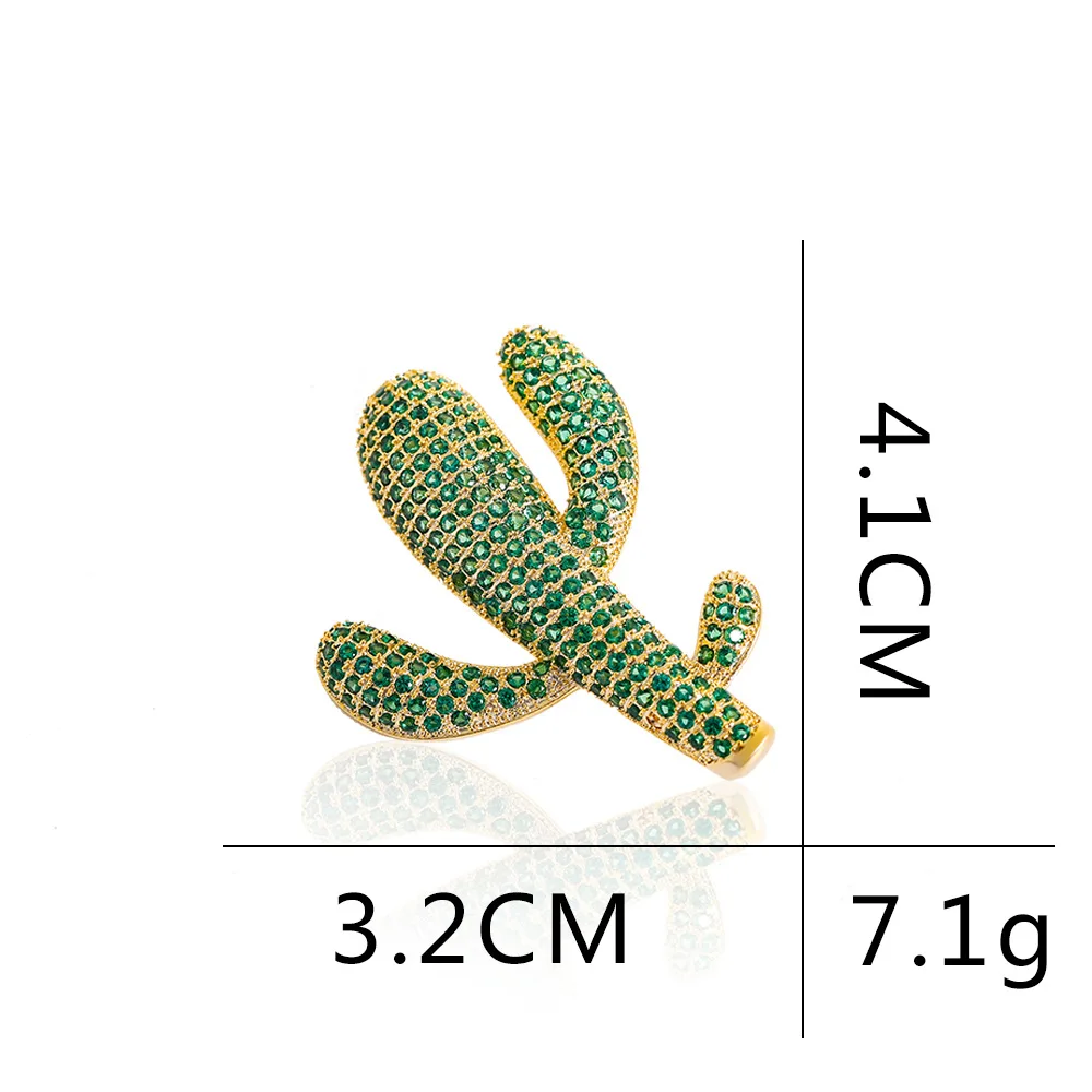 Blucome Green Cubic Zircon Cactus Plant Brooches Wedding Party Dress Coat Decoration Luxury Charming Cactus Woman's Brooch Pin