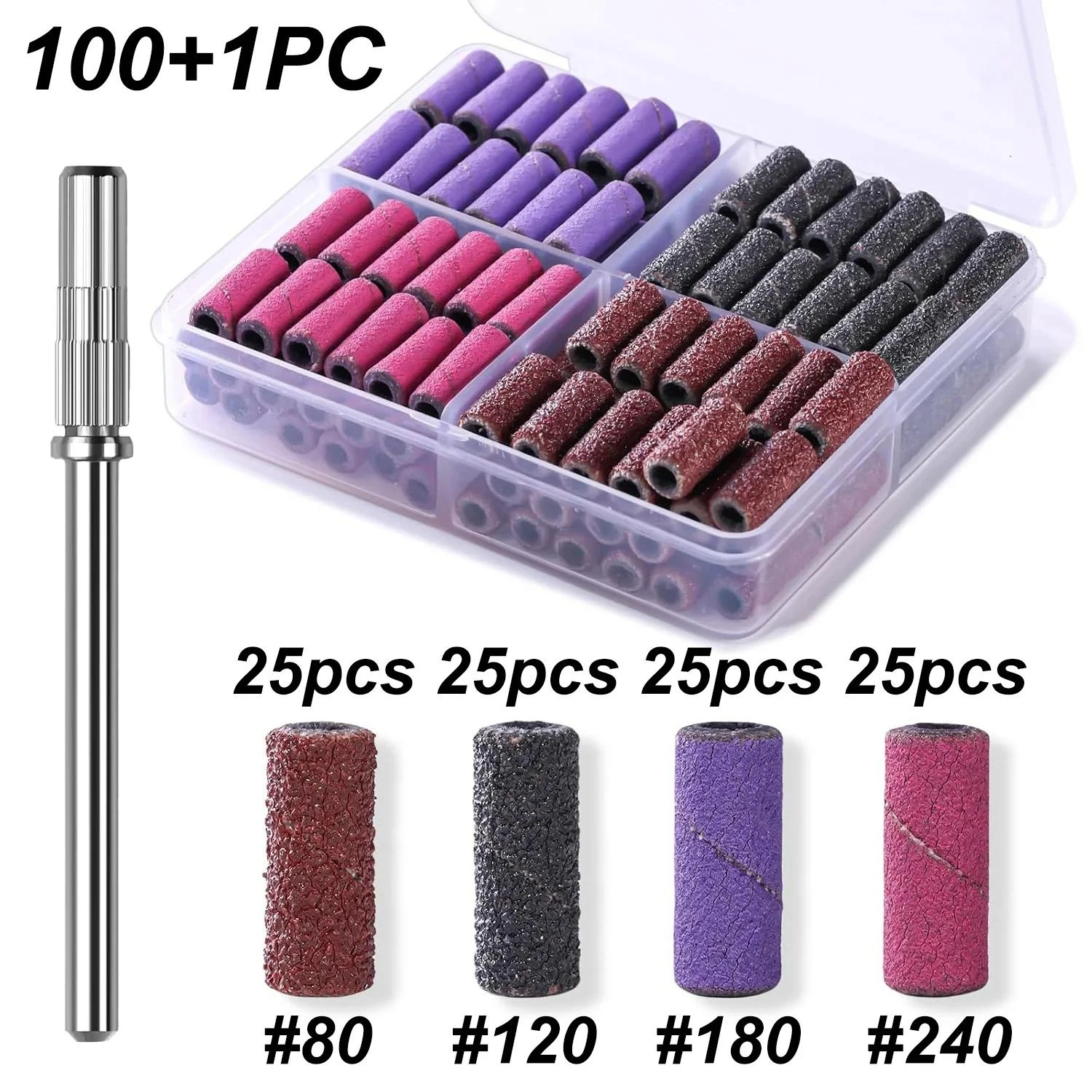 100+1PC Bandes de ponçage à 4 grains avec mini mandrin, tête de ponçage pour ongles de 3 mm, pour machine de ponçage électrique, outils de manucure et nail art 1