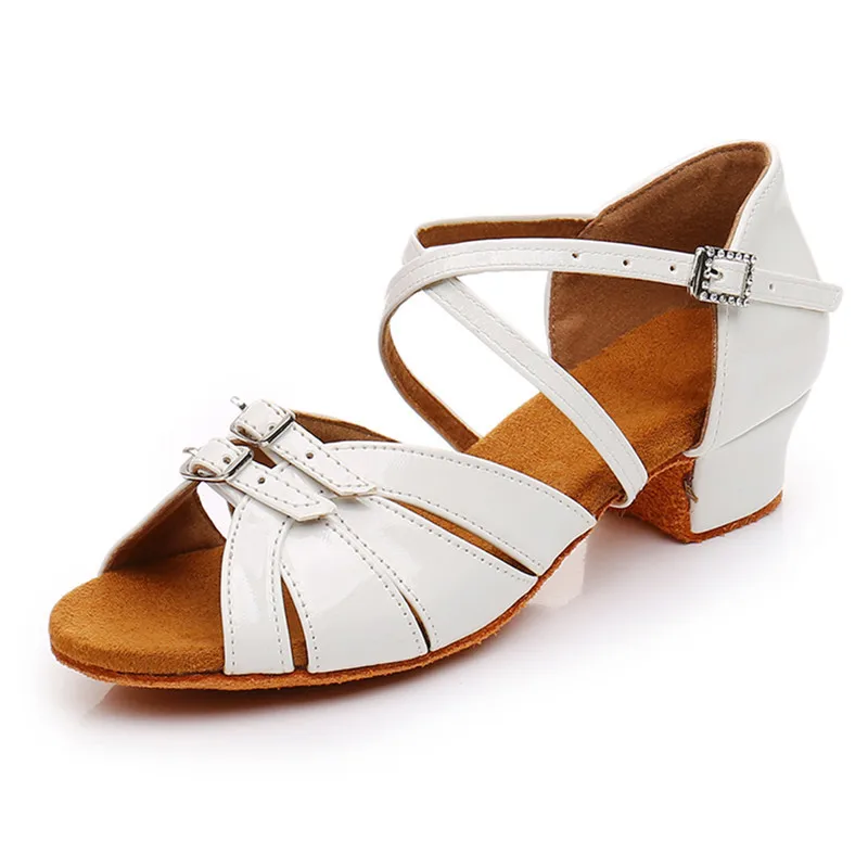 Child Dance Shoes For Girls Women Leather Satin Ballroom Latin Shoes Ladies Kids Modern Tango Dance Shoes Salsa Sandals Low Heel 2