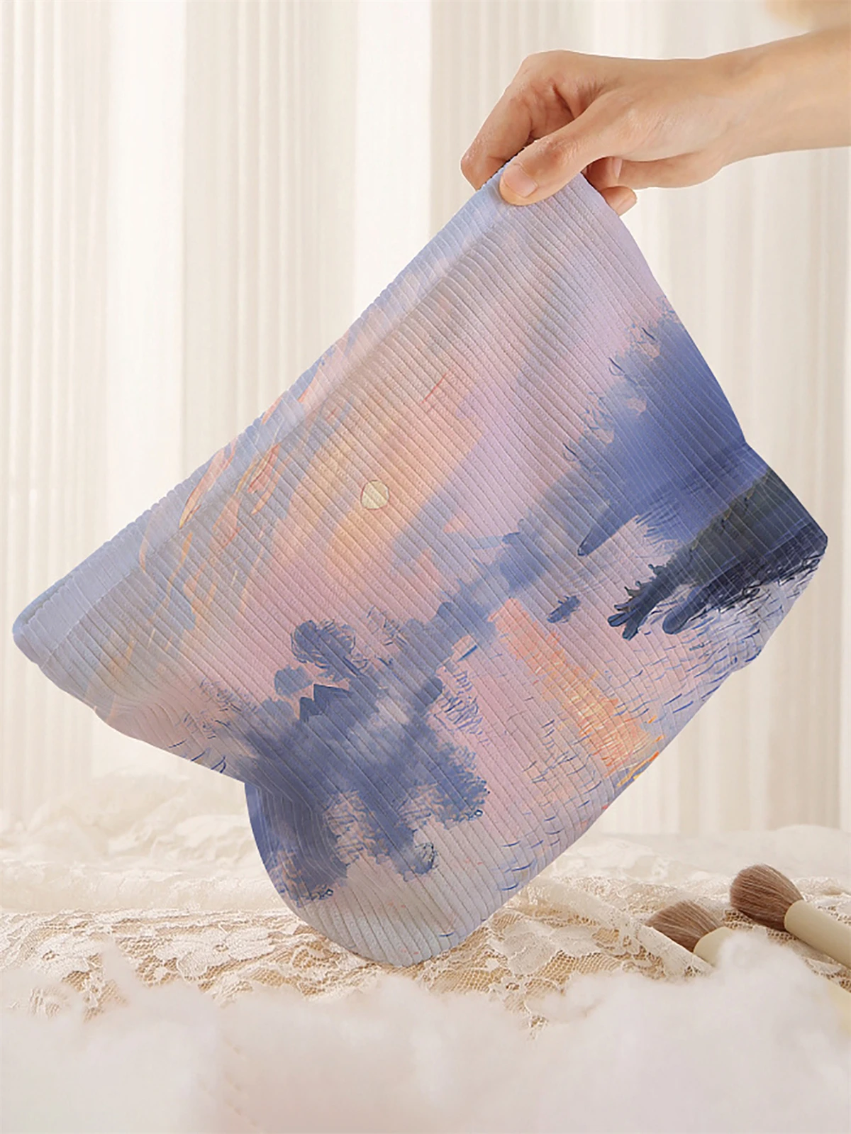 1 corduroy makeup bag, lightweight zipper makeup storage box, multifunctional bag with lining