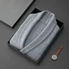 100% Class A Goat Cashmere Coat Men's Blue Fruit Neck Double breasted Knitted Cardigan Autumn Winter Warm Long Sleeve V-Neck Top 2