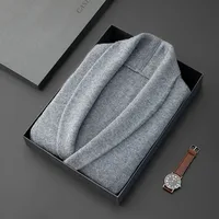 100% Class A Goat Cashmere Coat Men's Blue Fruit Neck Double breasted Knitted Cardigan Autumn Winter Warm Long Sleeve V-Neck Top 2