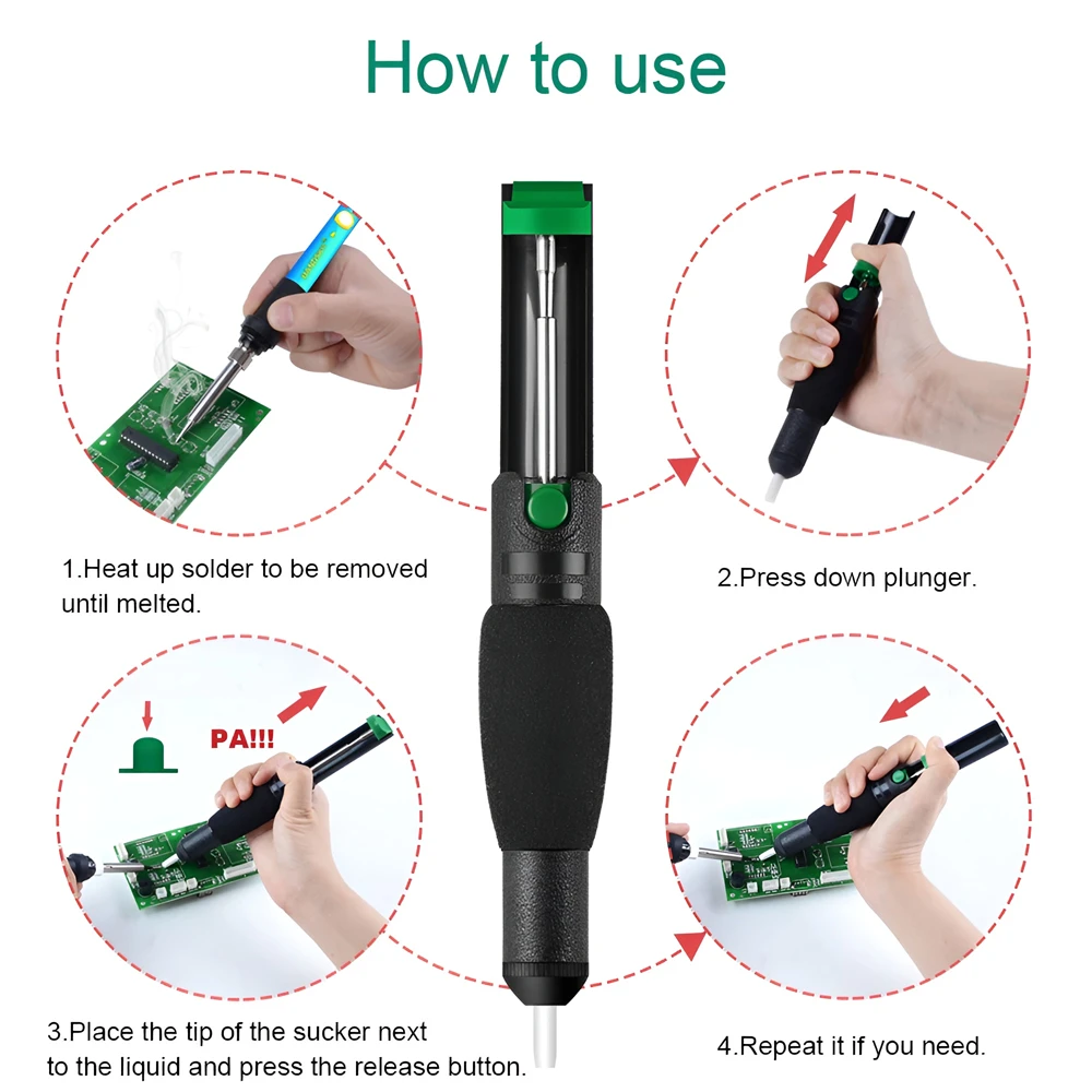 Vacuum Soldering Iron Desolder Gun Suction Tin Soldering Sucker Powerful Desoldering Pump Extra Nozzle Hand Welding Tools Soldering Iron Desoldering Suction Pump Desoldering Pump Desoldering Tool Electrothermal Solder Sucker