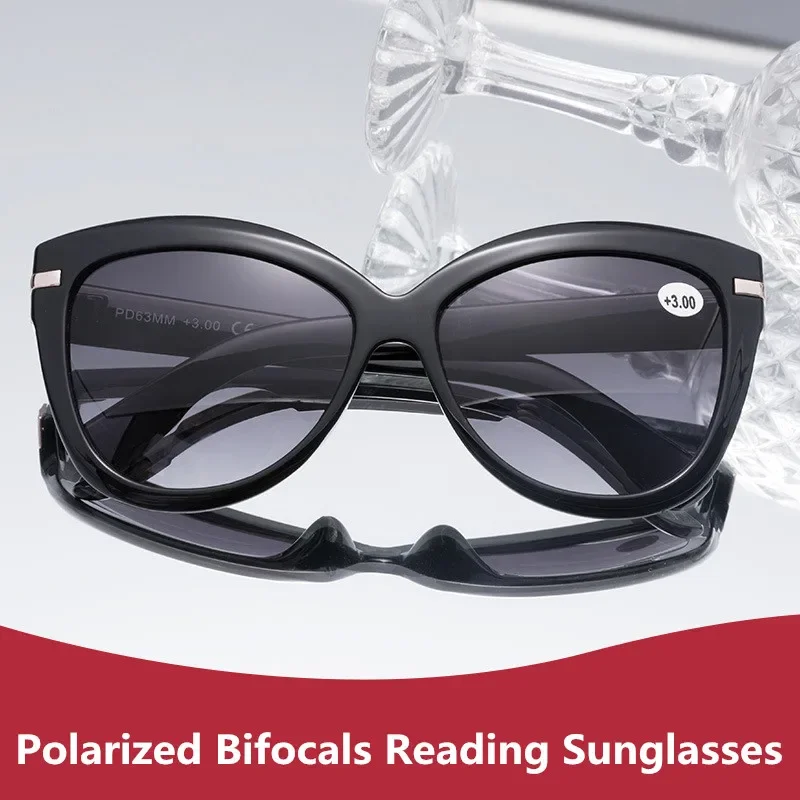 Luxury Cateye Polarized Bifocal Reading Sun Glasses Women Presbyopia Eyeglasses Cat Eye Sunglasses Diopter +1.0 To +3.0 2