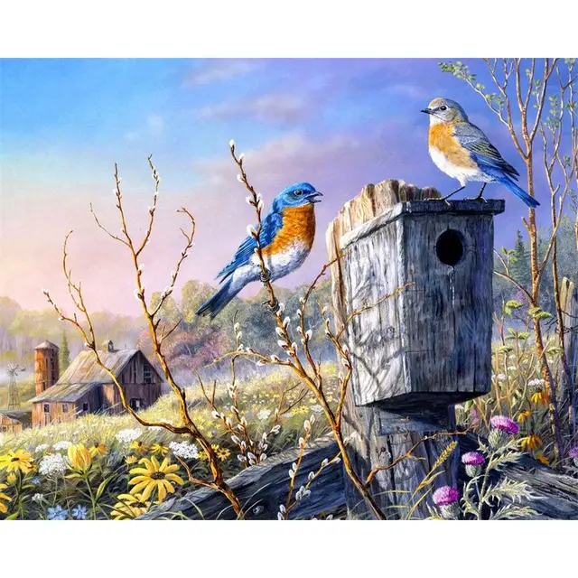 Eastern Blue Birds Nature Painting By Numbers Kit