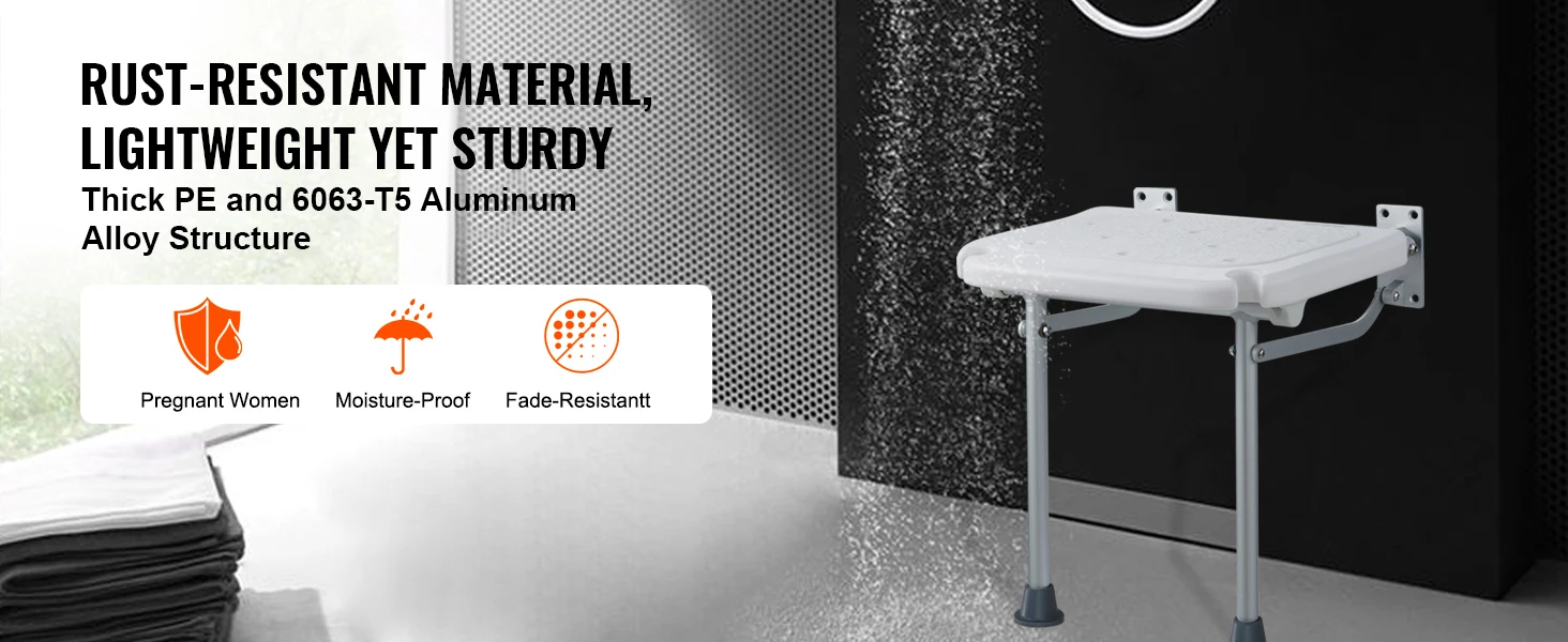 SucceBuy Folding ABS Shower Seat 15.7'' x 16.7'' Unfolded Wall Mounted Fold Up Shower Bench with 440 lbs Load Capacity Chair