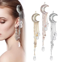 Moon Crystal Beaded Hairpins Gold Silver Color Bridal Rhinestone Tassel Dangle Hair Clip For Women Girl Wedding Party Headwear