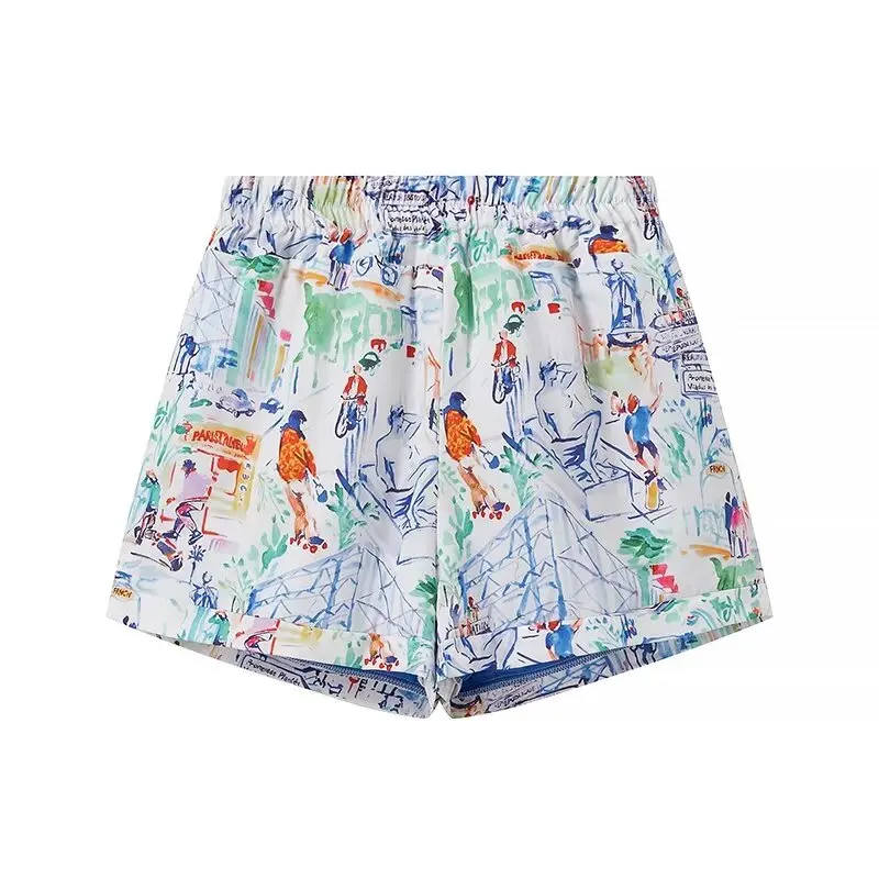 thumbnail image 1 of HH TRAF Conjunto de 2 piezas de moda femenina con cuello redondo, manga larga, bolsillo, ropa acolchada de algodón + pantalones cortos con cintura elástica con estampado de grafiti para mujer, 1 of 5