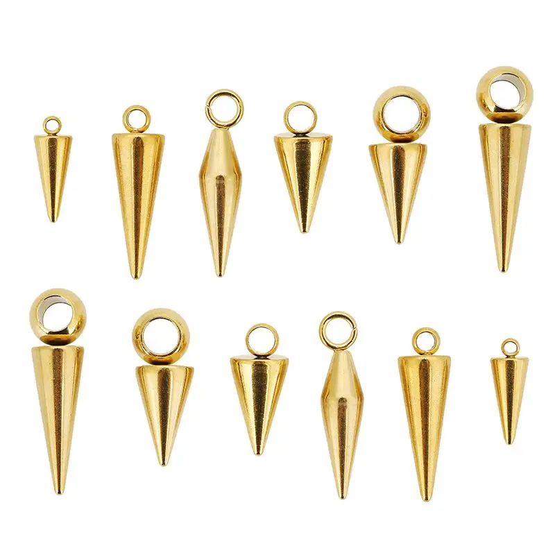10PCS Stainless Steel Cone Bullet Charms Pendants Retro Spike Beads for Women Man Hoop Earring Jewelry Making
