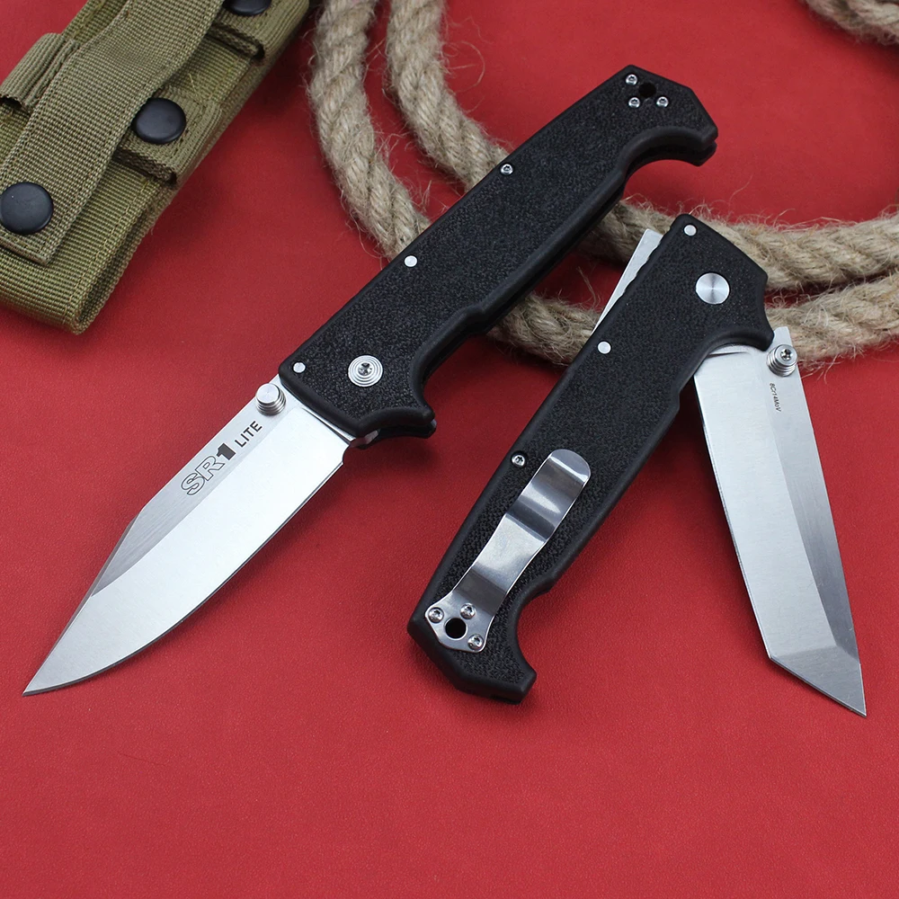 Cold SR1 Lite Folding Knife 8Cr14MoV Steel Blade Pocket Survival Hunting Tactical Outdoor Tanto Knives for Men Self-defense Tool 3