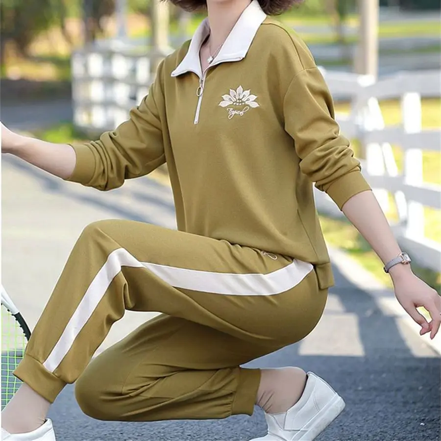 Korean Embroidery Loose Jogging Sweatsuit 2 Piece Sets Long Sleeve