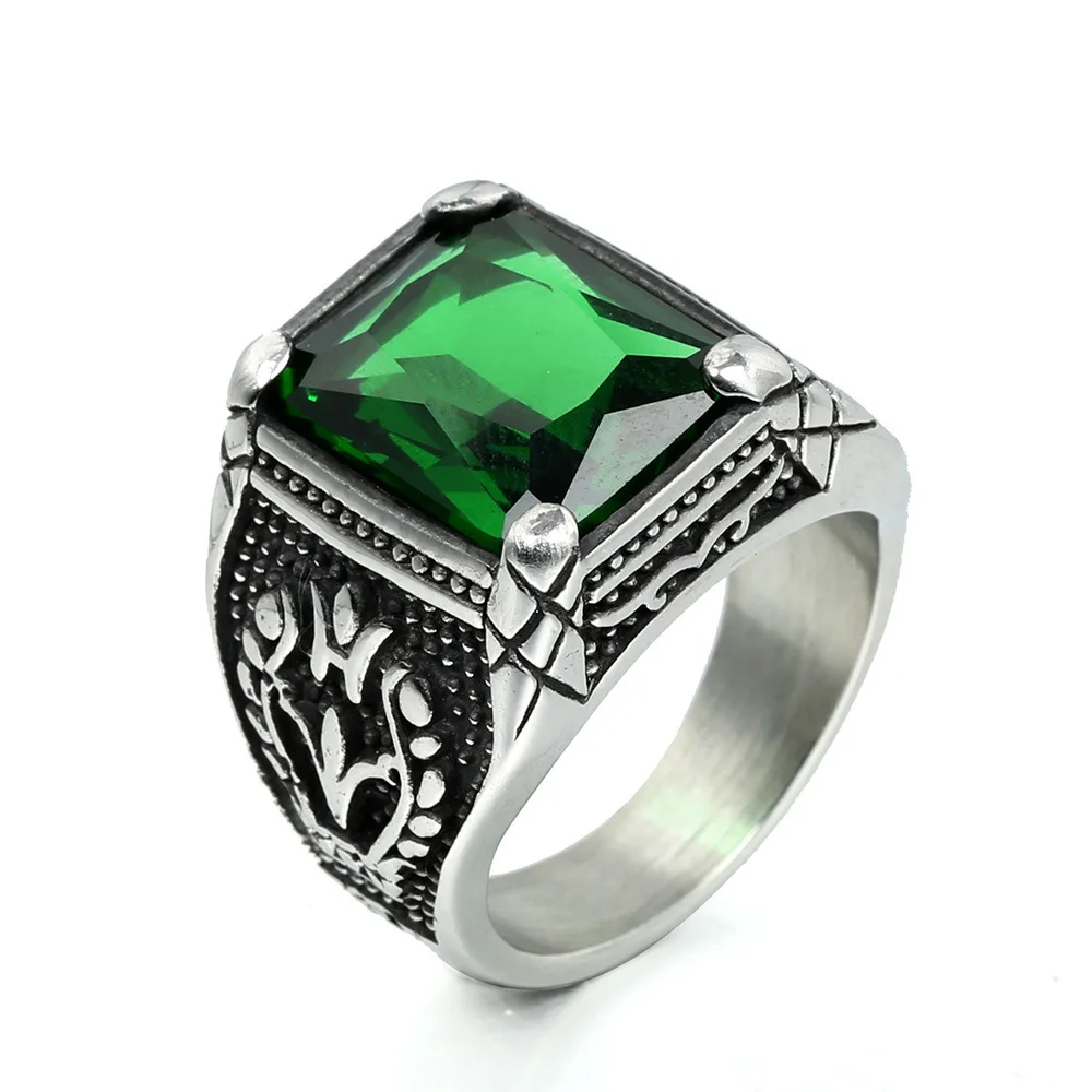 Size 7-15 Punk Rock Stainless Steel Geometric Square CZ