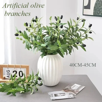 Rami di ulivo artificiali Foglie Simulazione Piante verdi Puntelli per foto Hotel Decorazione domestica Disposizione di nozze Frutta d'oliva 1