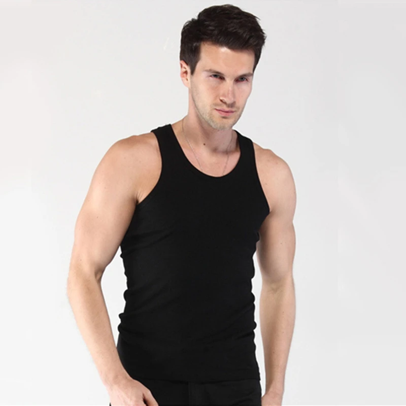 Men's All Cotton Undershirt Solid Color Seamless Underwear Close-fitting Broad Shoulders V Neck Vest Comfortable T-shirt
