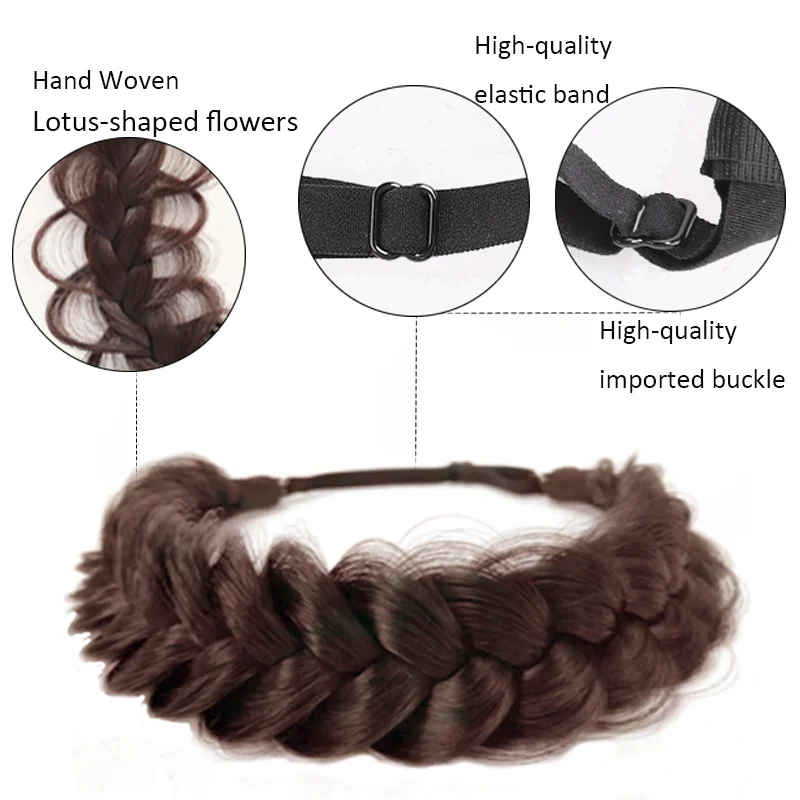 LUPU Synthetic Braided Headband Handmade Messy Braided Headband Hairpiece With Elastic Hairband For Women Girls Daily Party Wear
