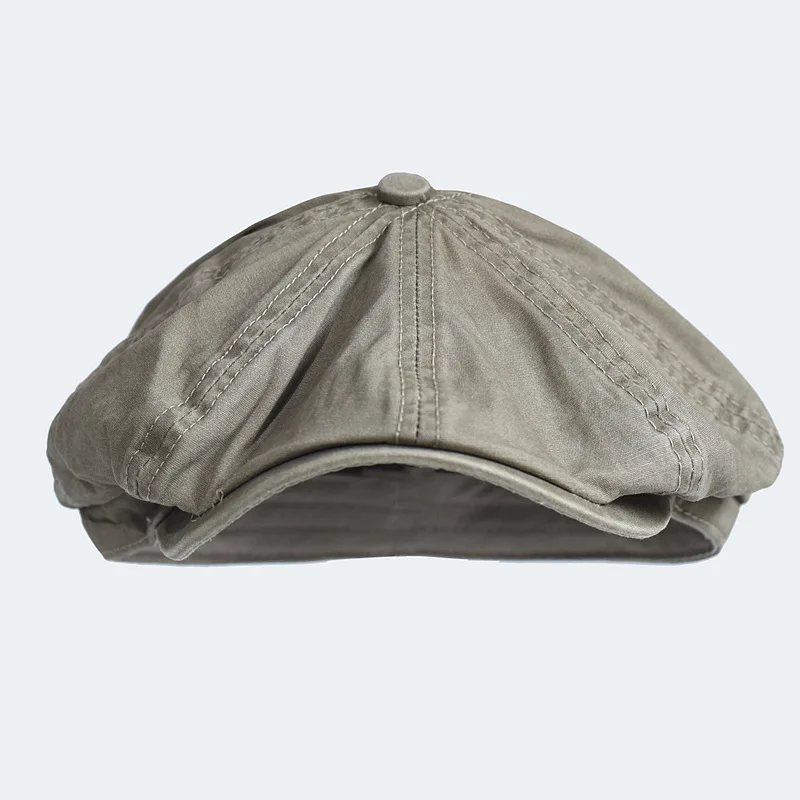 Washed Cotton Newsboy Cap Peaky Octagonal Hat Vintage Casual Cap Solid Berets Flat Hat 4