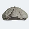 Washed Cotton Newsboy Cap Peaky Octagonal Hat Vintage Casual Cap Solid Berets Flat Hat 4