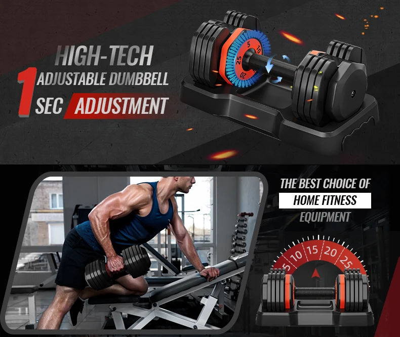 Adjustable dumbbell set 25LB pair /50LB one dumbbell 5 in 1 weight adjustment with non-slip handles for gym workouts