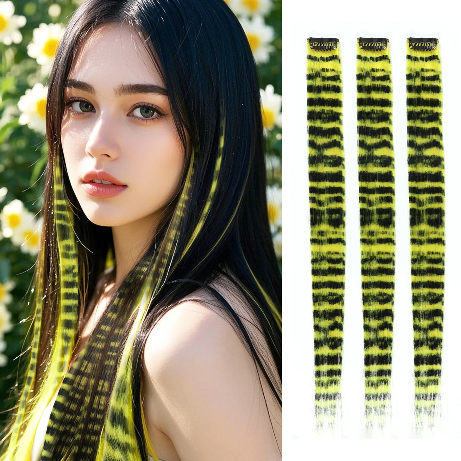 3 pçs/set clipe sintético em extensões de cabelo de penas 18 polegada colorido clipe no cabelo uso festa de halloween para mulheres meninas