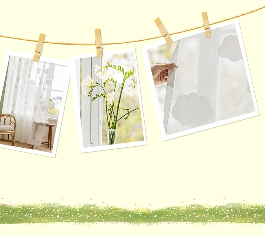 Description Picture 6 of item1Panel White Childlike Cloud Tulle Curtains For Children's Bedroom, Cartoon Simple Window Treatment Living Room Drape For Home