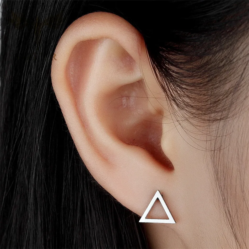 12 Pairs Lot Hollow Triangle Geometric Earring Wholesale Stainless Steel Jewelry For Women Ear Piercing Studs Accessories Gifts 2