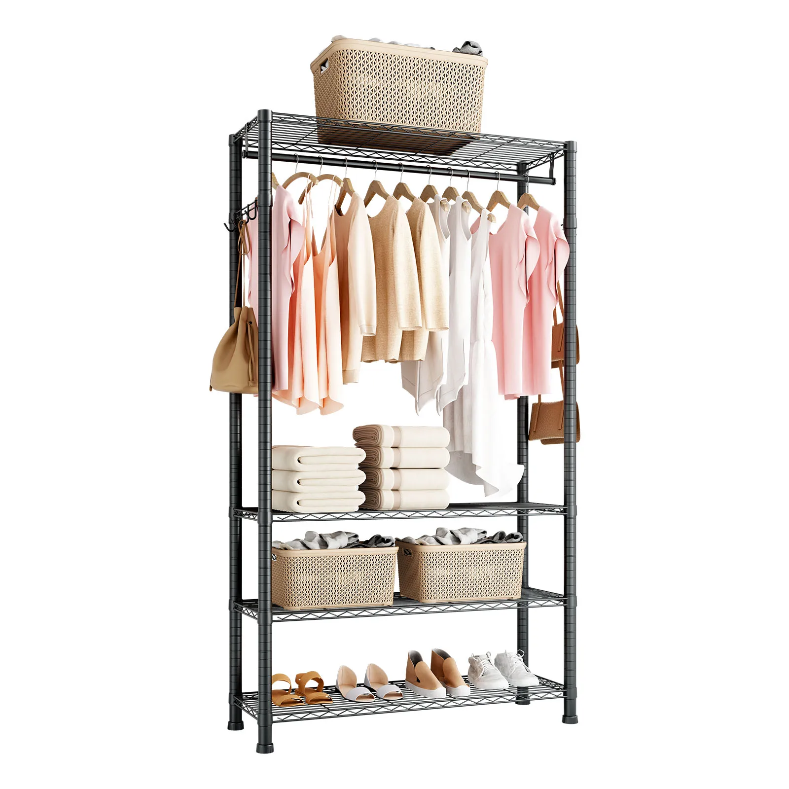 SucceBuy Clothing Garment Rack 3/4 Adjustable Tiers with Carbon Steel 450/500 lbs Closet Wardrobe for Bedroom Clothing Store