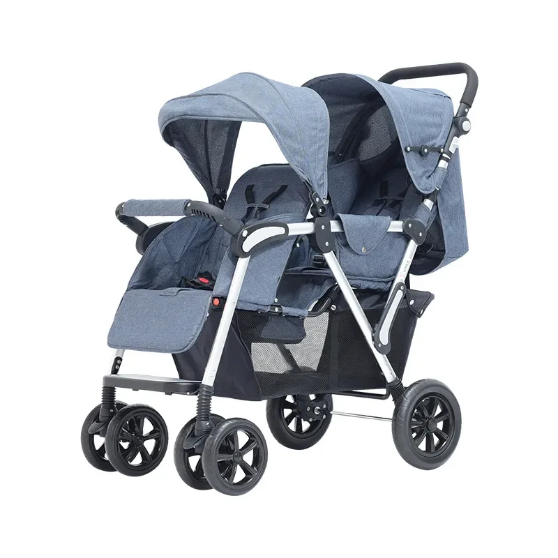 

Twins can sit in reclining strollers with high view foldable strollers for shock absorbers