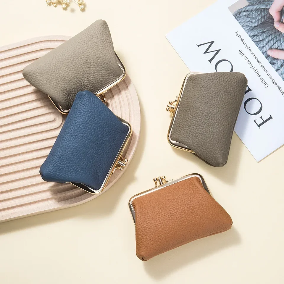 Portafoglio Donna In Vera Pelle Vintage – Chiusura A Bacio, Grande Capacità Con Portatelefono, Hardware Dorato, Marrone