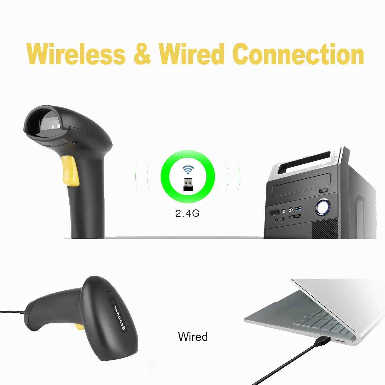 Barcode scanner Holyhah 1D&2D handheld barcode bar code scanner reader QR PDF417 2.4G wireless &wired USB A30D