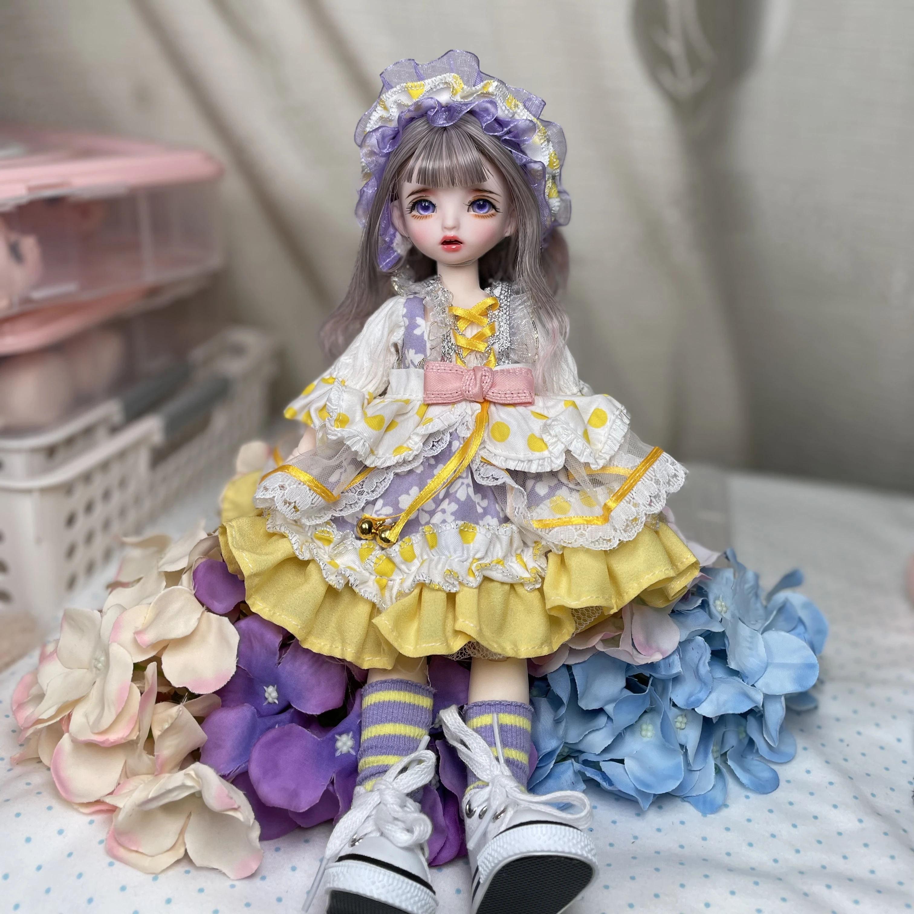 Satani 30CM Doll BJD 1/6 Pink Tulle Skirt And Fluffy Cat Palm Tail Cute Anime Girl Resin Make Up Doll