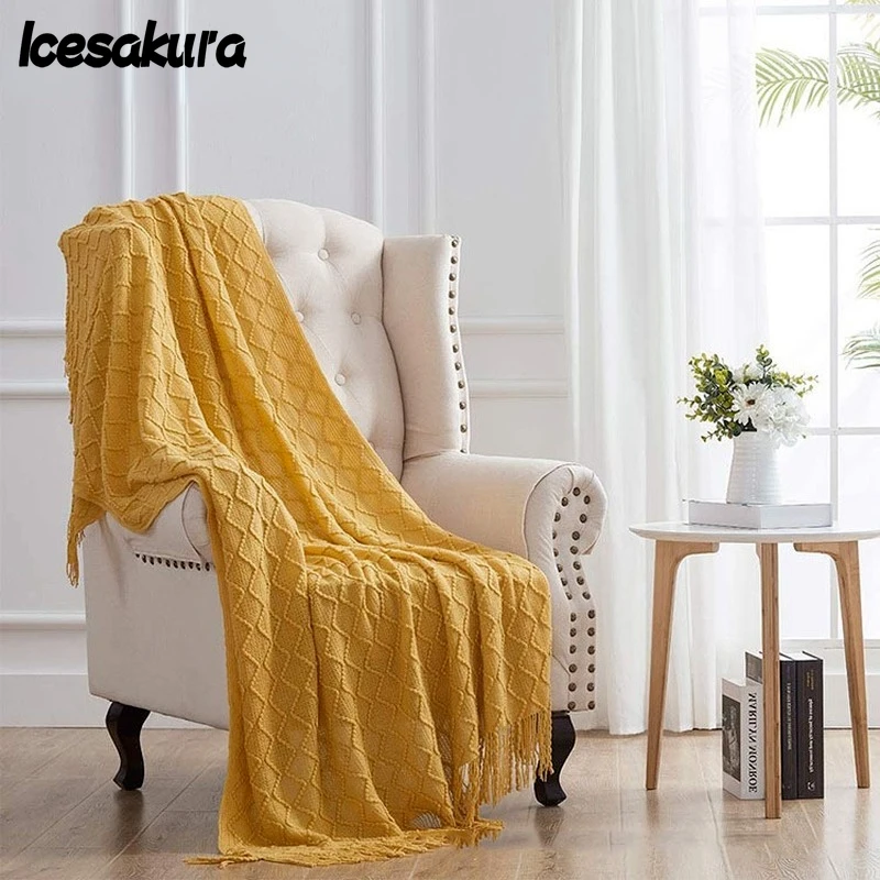 

Hot-selling Nordic Minimalist Knitted Blankets Living Room Sofas Air Conditioning Blankets Soft Tassel Blankets Bed End Blankets