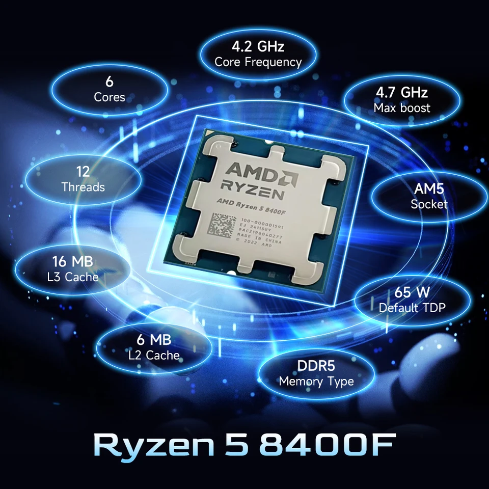 AMD Ryzen 5 8400F 4.7GHz 6-Cores 12-Threads New Desktop computer