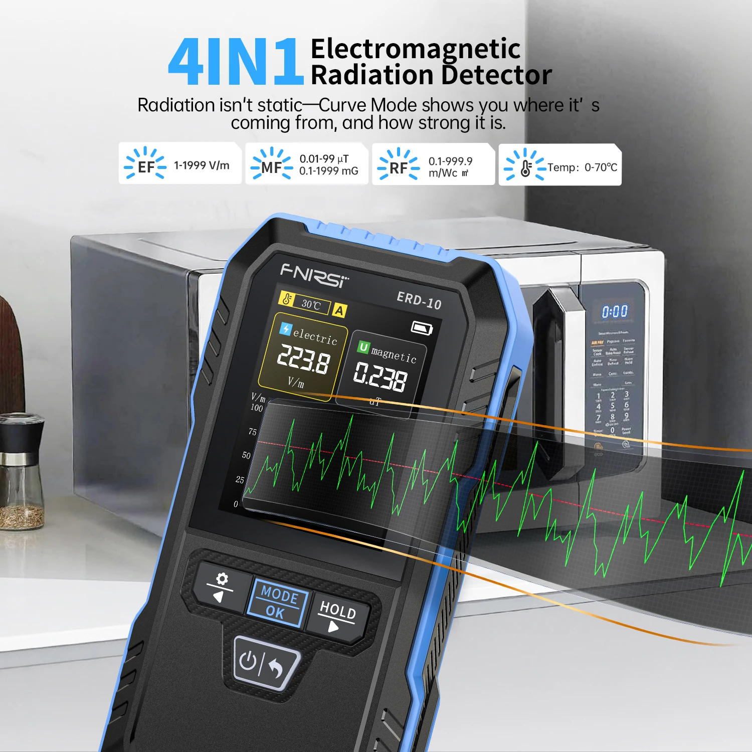 FNIRSI ERD-10 EMF 미터 방사선 감지기 RF 테스터 가전제품 전자파 분석기 전자기장 분석기 (가정용 전자레인지, 와이파이, 건강 안전용)