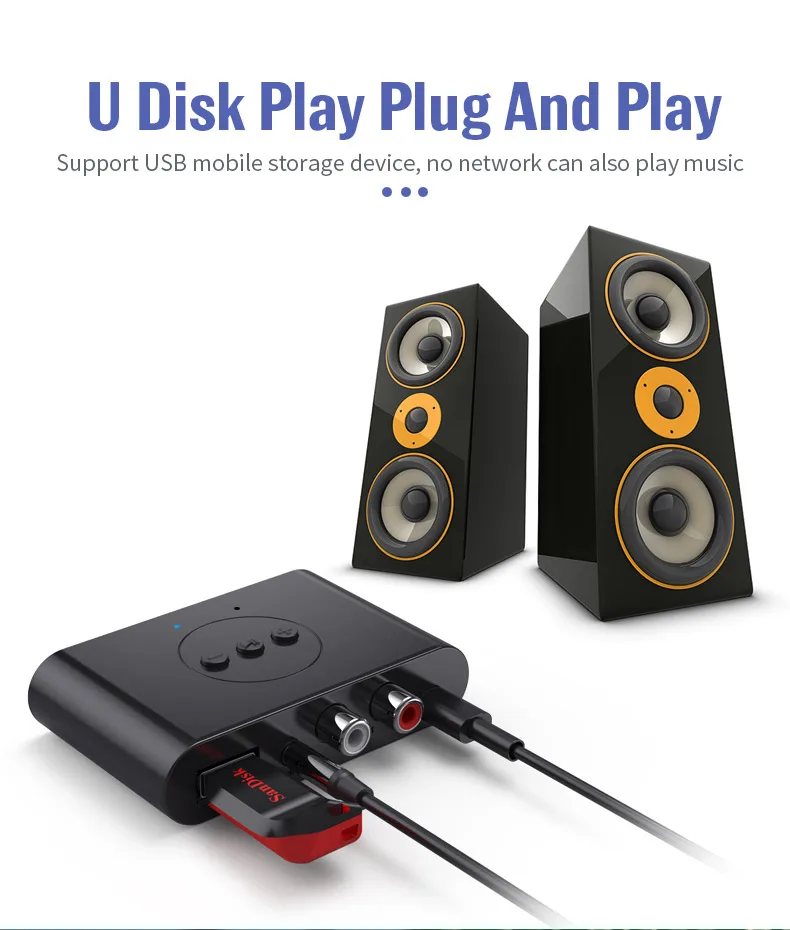 Bluetooth Audio Receiver 5.0 NFC U Disk RCA 3.5mm AUX USB Stereo Music Wireless Adapter With Mic For Car Kit Speaker Amplifier