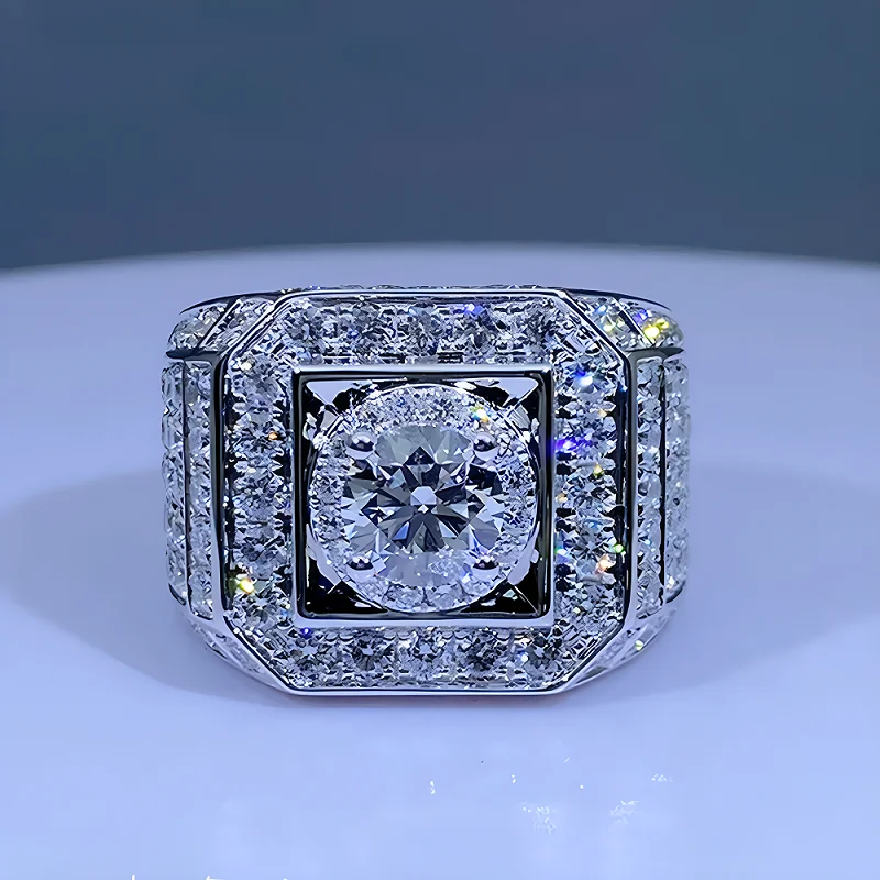 

Real 14K White Gold Ring Men Engagement Anniversary Birthday Party Wedding Ring Round Moissanite Diamond Luxury 0.5 1 2 3 4 5 Ct