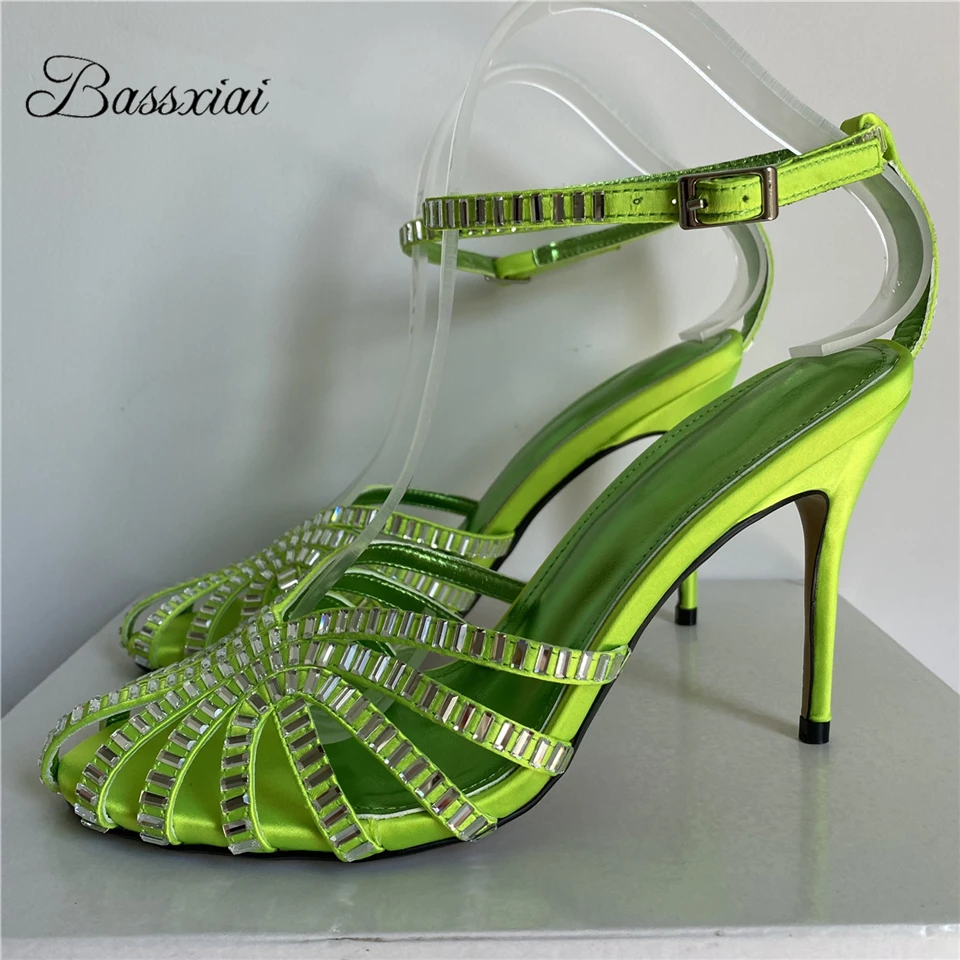 

Jeweled Narrow Band Modern Sandals Women 10cm Stiletto Heel Multicolor Ankle Strap Rhinestone Summer Shoes For Girls