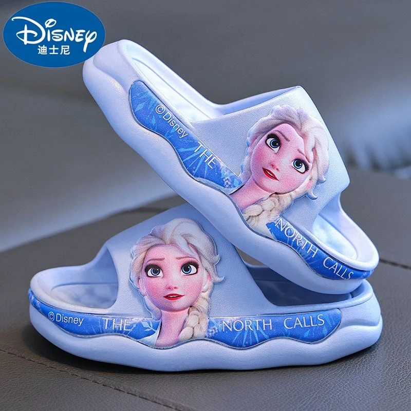 Disney Summer Baby Girls Shoes Kids Slippers Cartoon Frozen Elsa Print Soft Non-slip Beach Sandal Indoor Home Bath Shoes 24-36 5